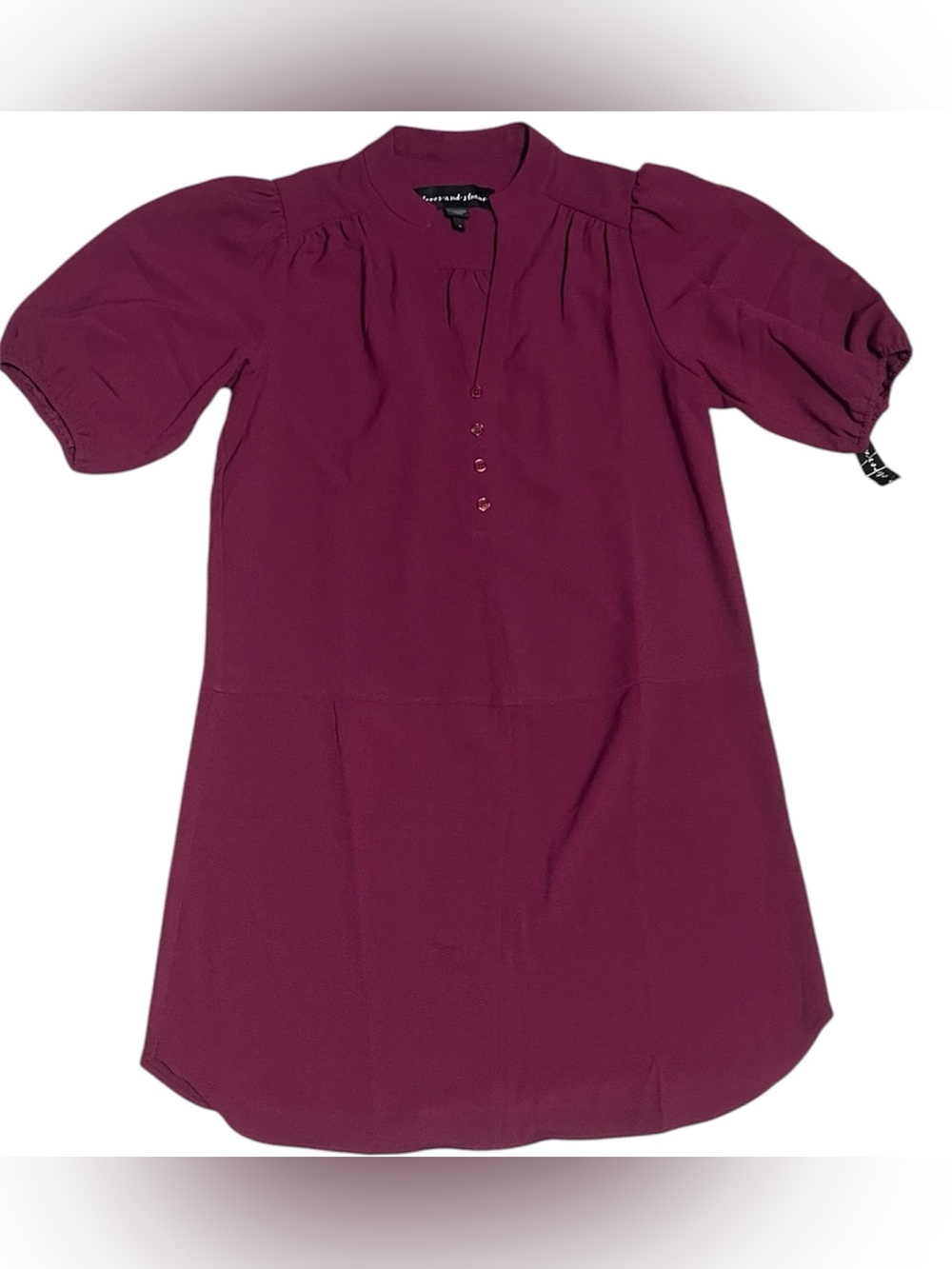 Clover and Sloane Burgundy Summer Shift Dress with Puff Sleeves - Size S